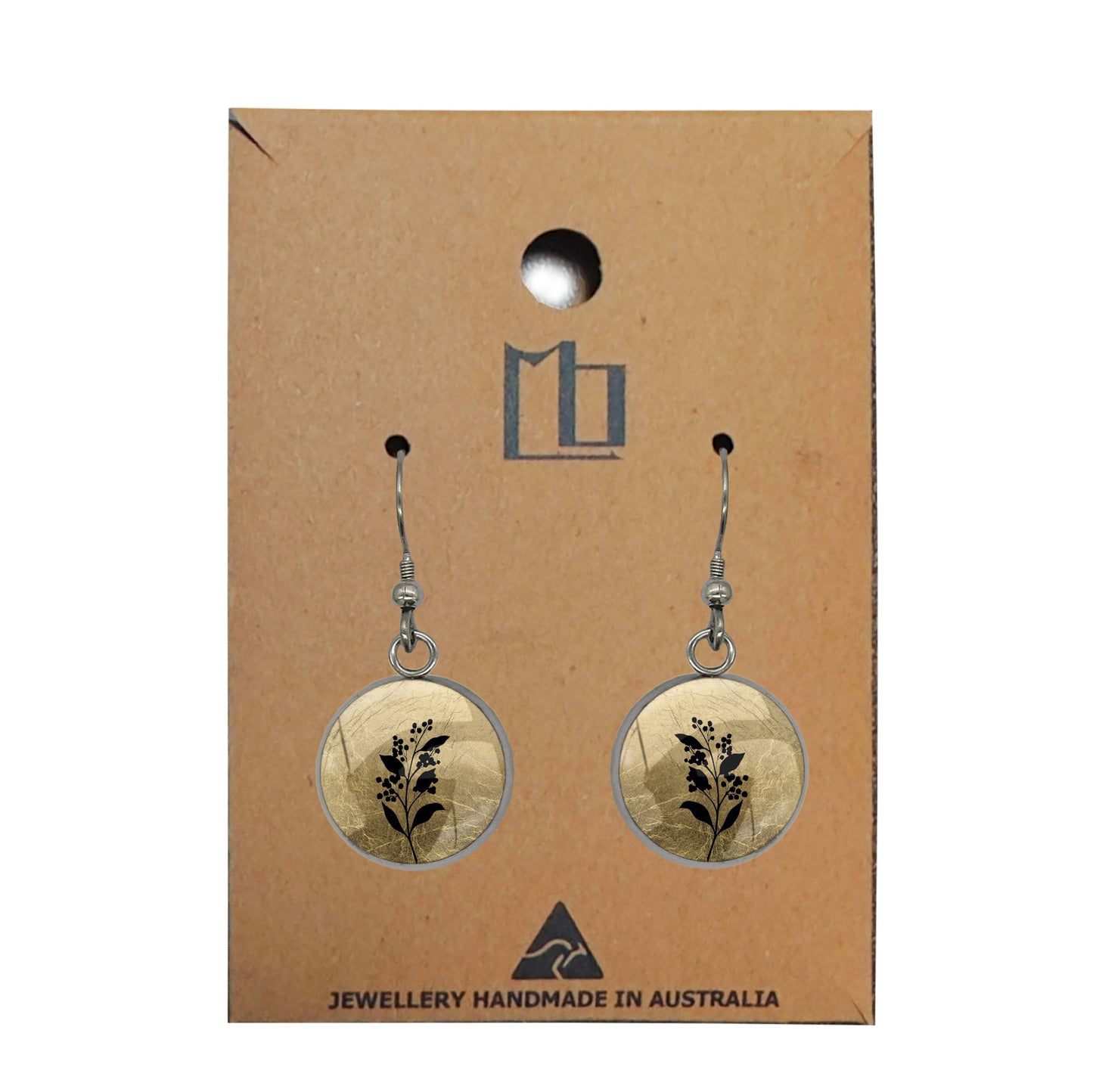 AUSTRALIAN NATIVE FLORA - ACACIA WATTLE CIRCLE EARRINGS - D941S - on Satchel