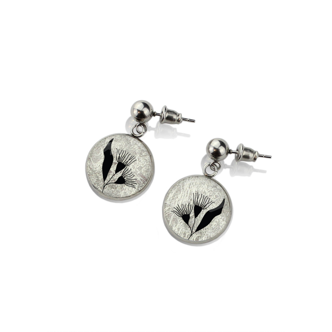 AUSTRALIAN NATIVE FLORA - EUCALYPTUS GUMTREE FLOWER CIRCLE EARRINGS - D868 - in Circle Box
