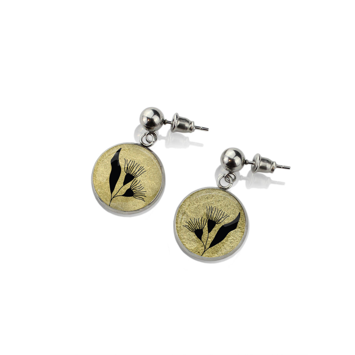 AUSTRALIAN NATIVE FLORA - EUCALYPTUS GUMTREE FLOWER CIRCLE EARRINGS - D868S - on Satchel