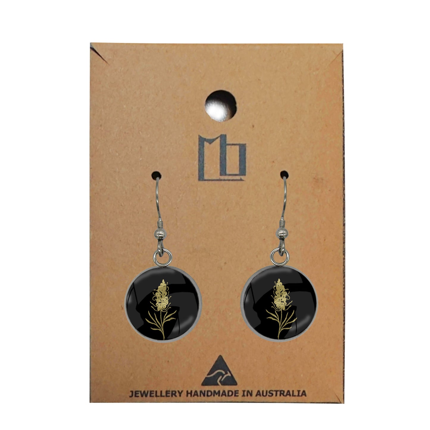 AUSTRALIAN NATIVE FLORA - GREVILLEA SPIDER FLOWER CIRCLE EARRINGS - D876S - on Satchel