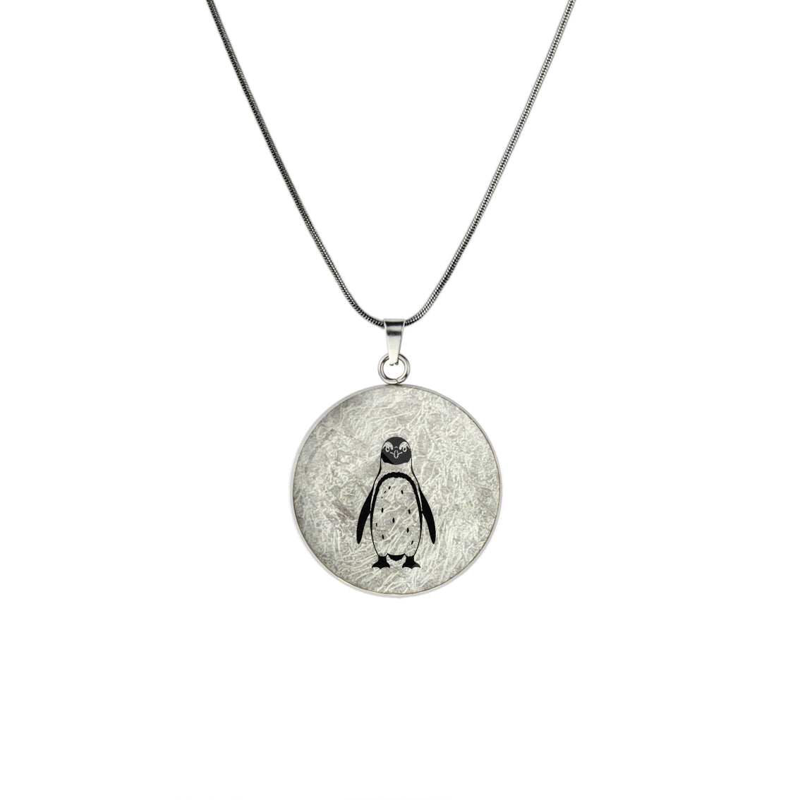 PENGUIN CIRCLE PENDANT ON A CHAIN NECKLACE - on Satchel