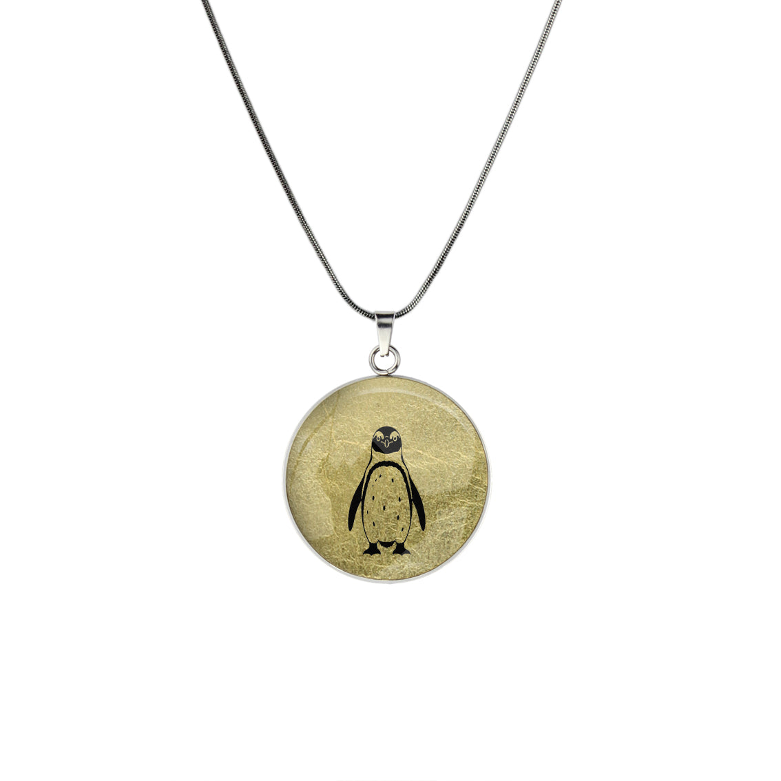 PENGUIN CIRCLE PENDANT ON A CHAIN NECKLACE - on Satchel