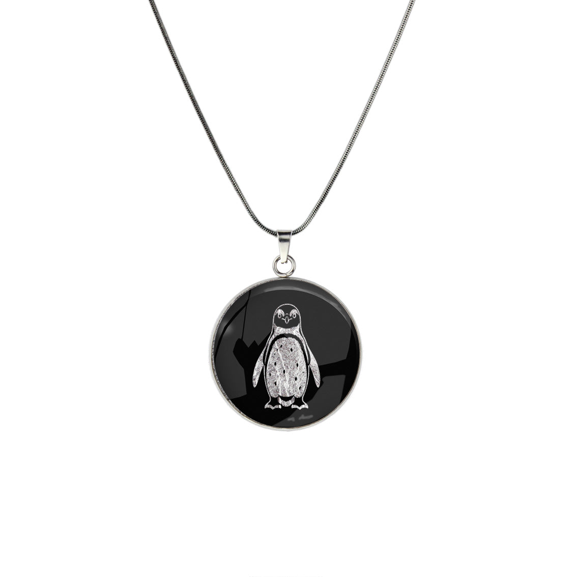 PENGUIN CIRCLE PENDANT ON A CHAIN NECKLACE - in Circle Box