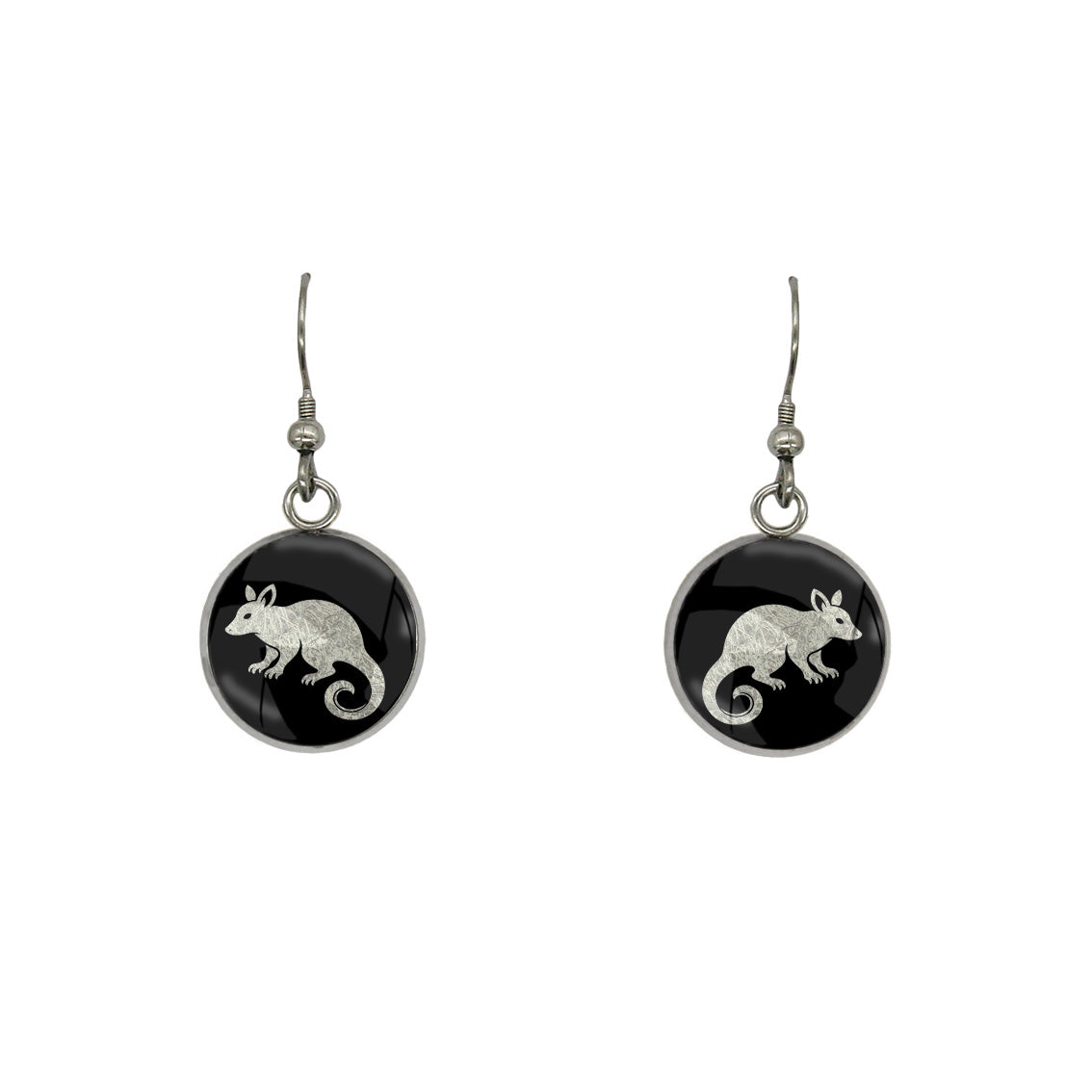 POSSUM DANGLE DROP CIRCLE EARRINGS - in Circle Box