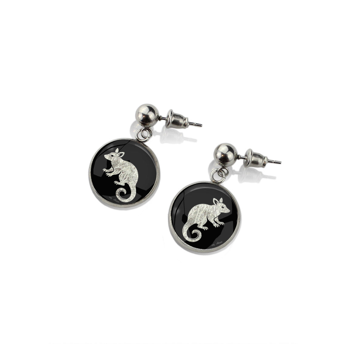 POSSUM DANGLE DROP CIRCLE EARRINGS - in Circle Box