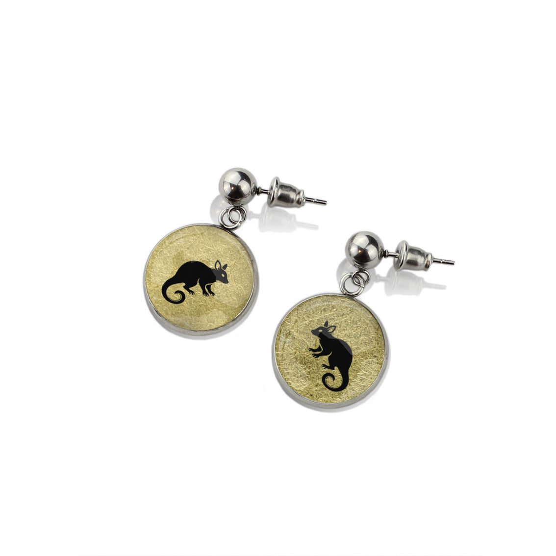 POSSUM DANGLE DROP CIRCLE EARRINGS - in Circle Box
