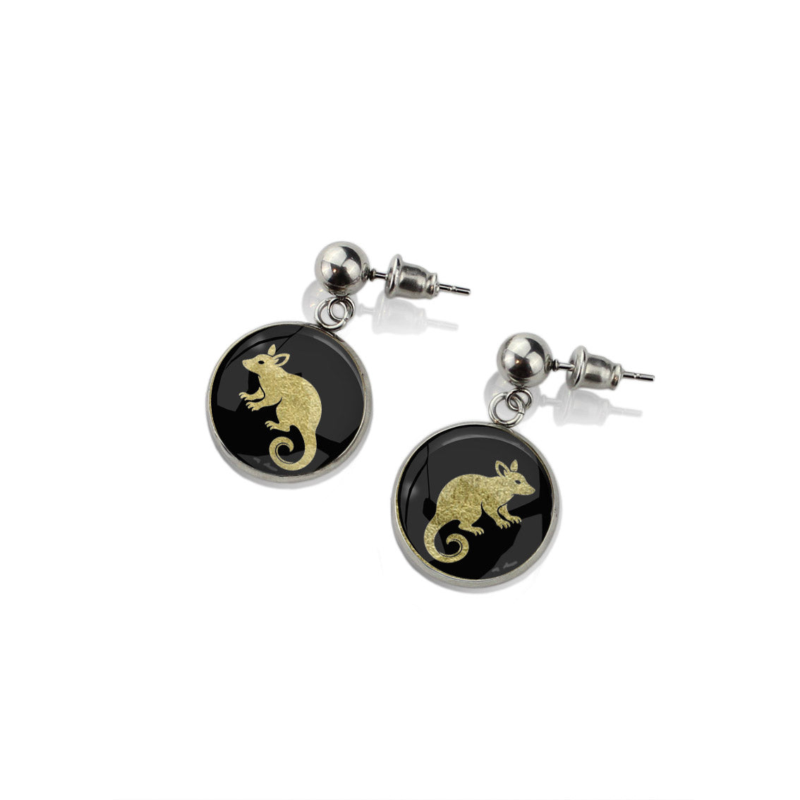 POSSUM DANGLE DROP CIRCLE EARRINGS - in Circle Box