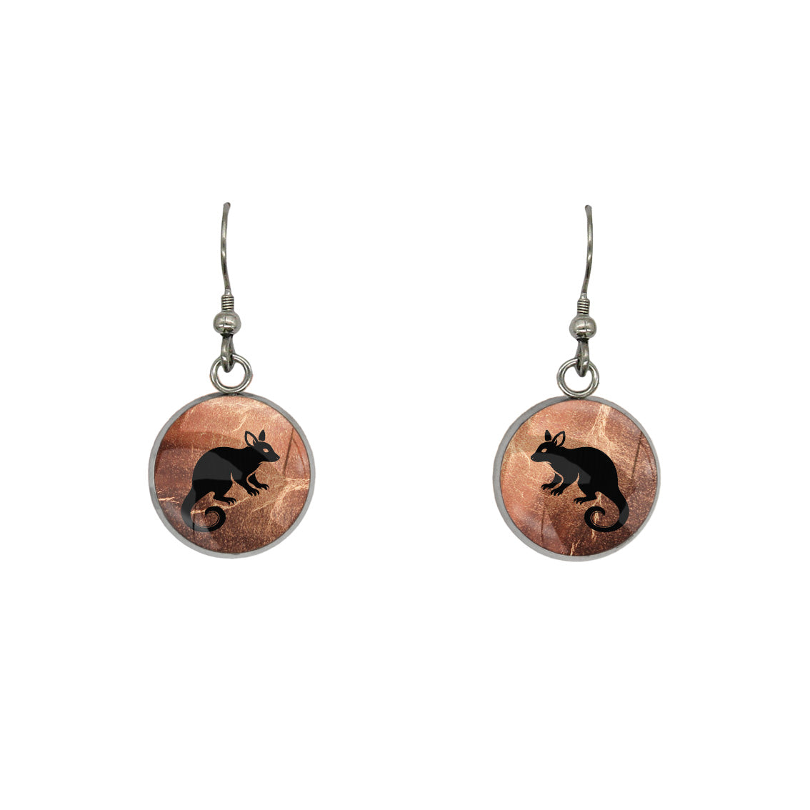 POSSUM DANGLE DROP CIRCLE EARRINGS - in Circle Box