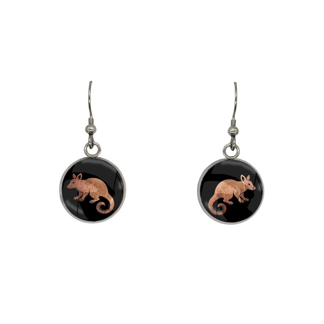 POSSUM DANGLE DROP CIRCLE EARRINGS - in Circle Box