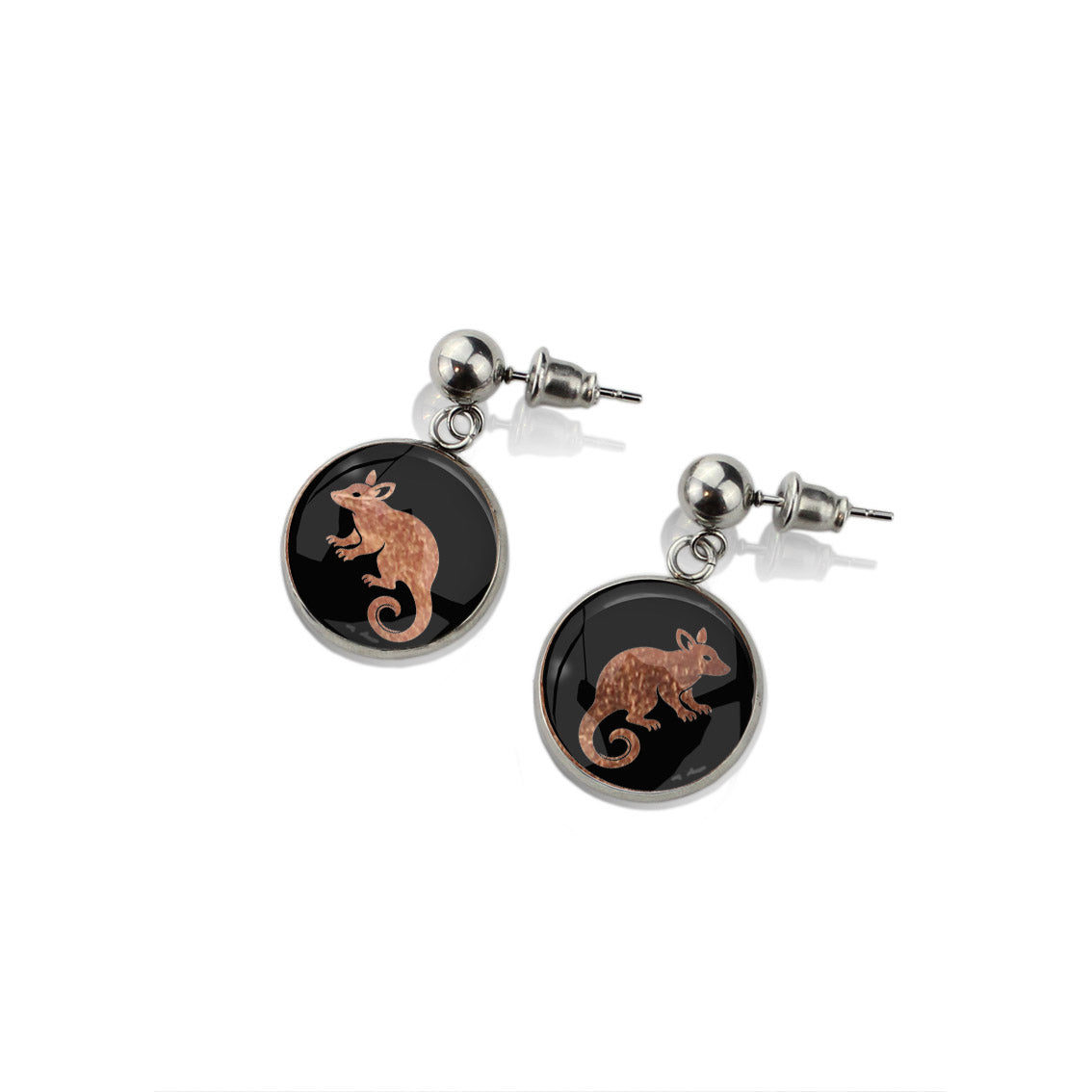 POSSUM DANGLE DROP CIRCLE EARRINGS - in Circle Box