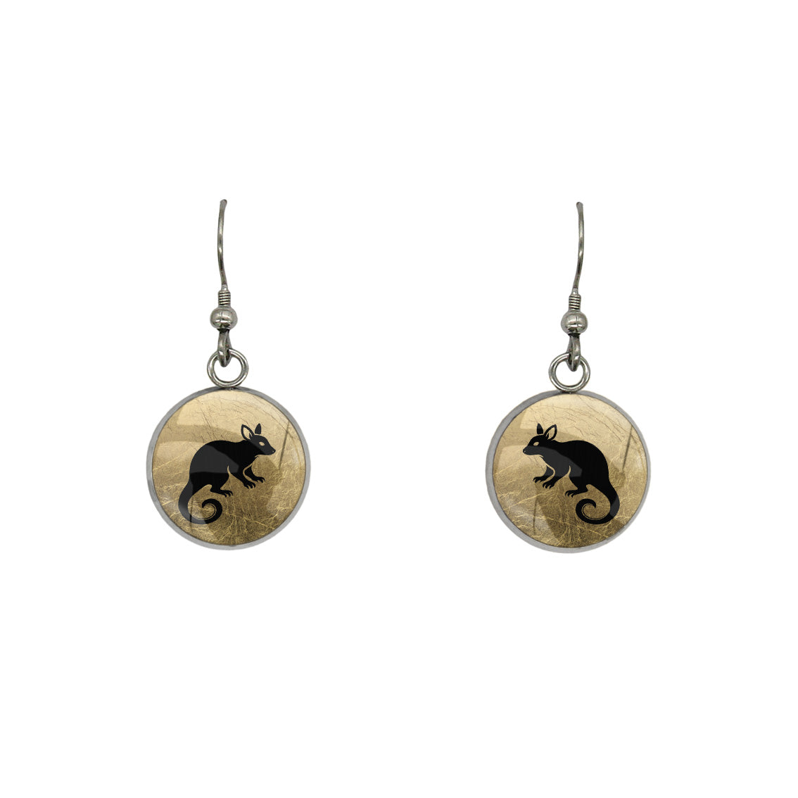POSSUM DANGLE DROP CIRCLE EARRINGS - in Circle Box