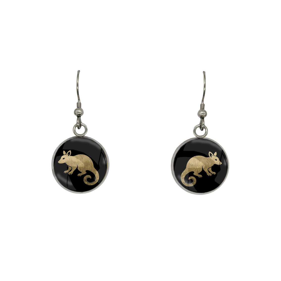 POSSUM DANGLE DROP CIRCLE EARRINGS - in Circle Box