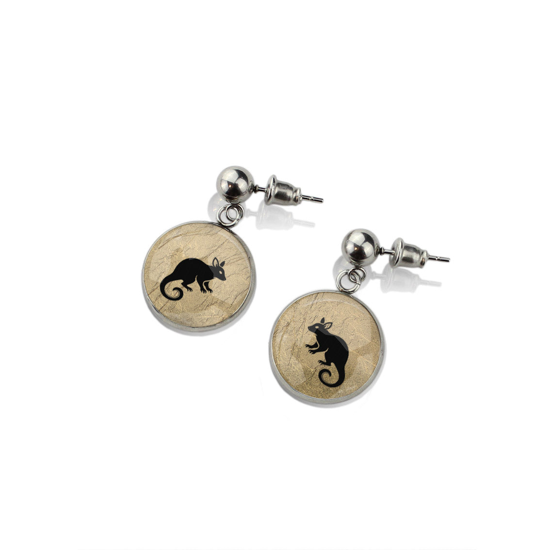 POSSUM DANGLE DROP CIRCLE EARRINGS - in Circle Box