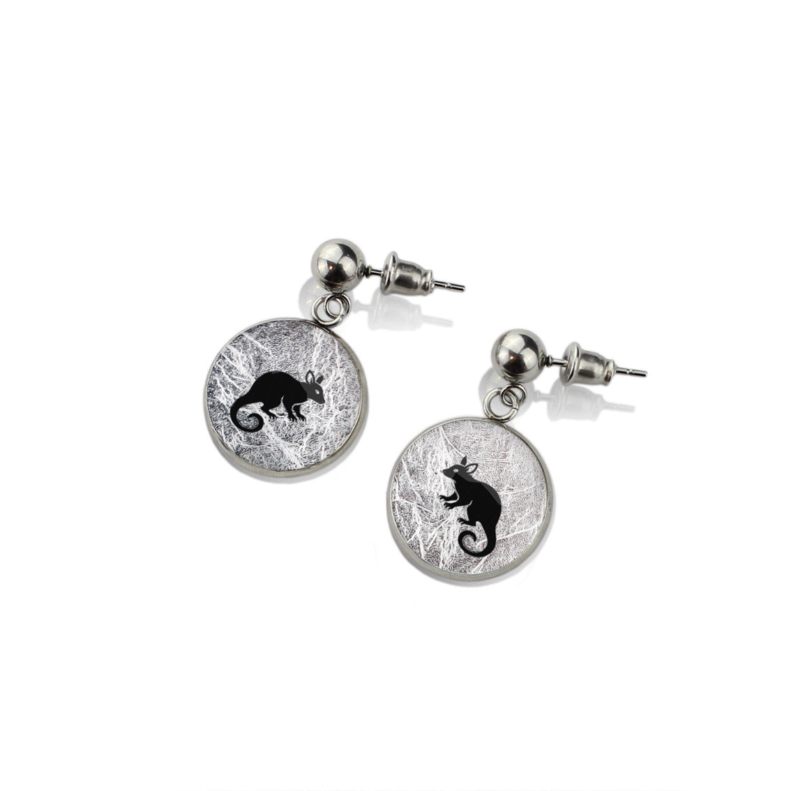 POSSUM DANGLE DROP CIRCLE EARRINGS - in Circle Box