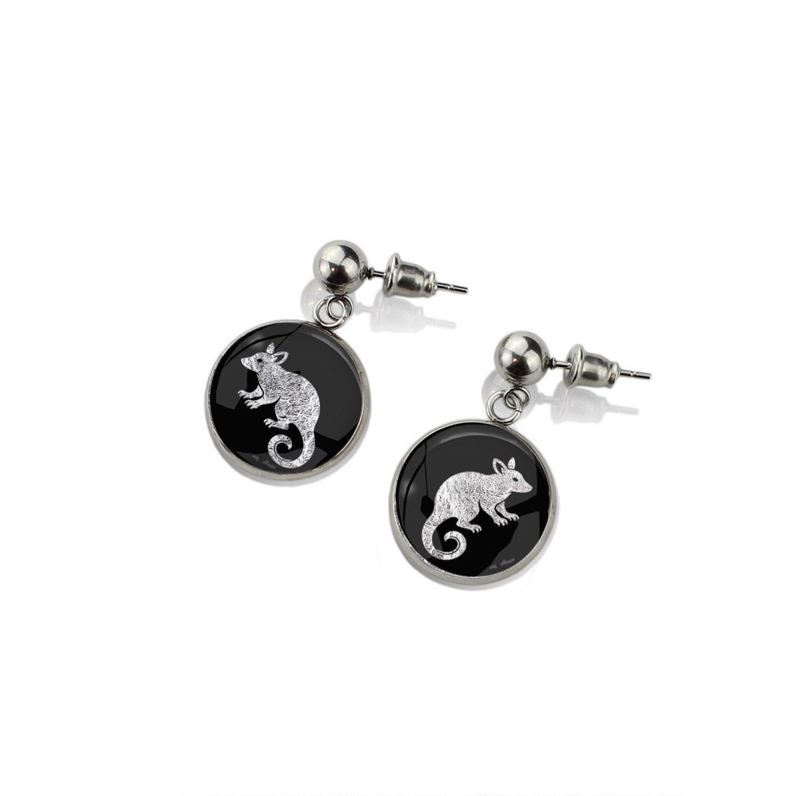 POSSUM DANGLE DROP CIRCLE EARRINGS - in Circle Box