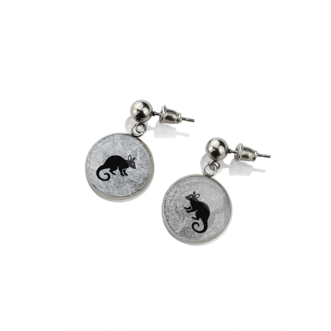 POSSUM DANGLE DROP CIRCLE EARRINGS - in Circle Box
