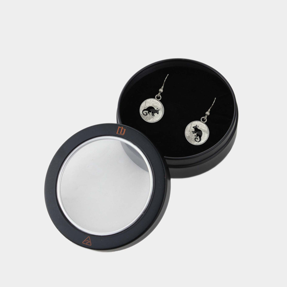 POSSUM DANGLE DROP CIRCLE EARRINGS - in Circle Box