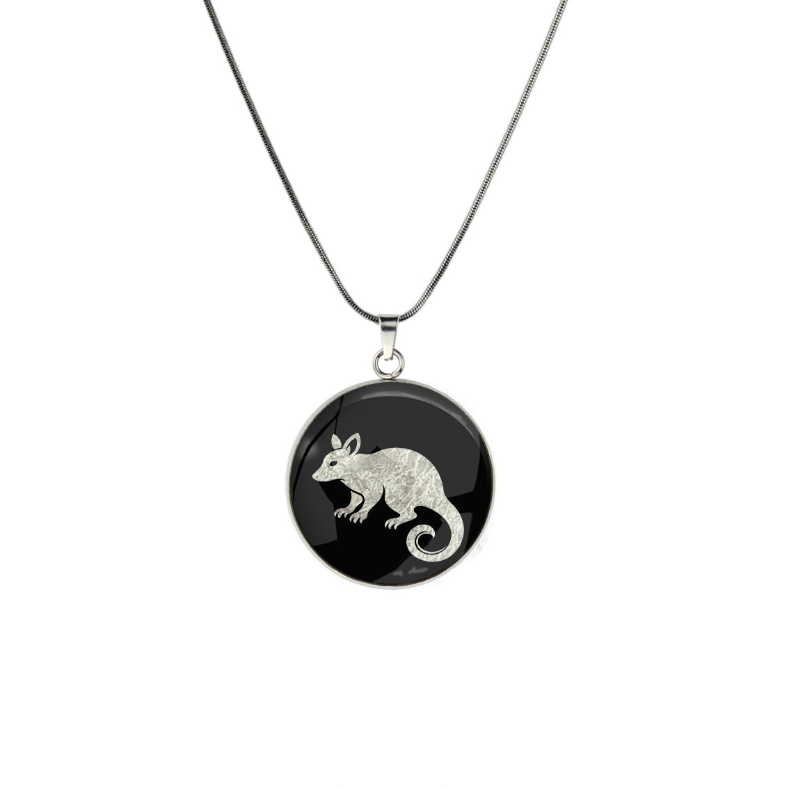 POSSUM CIRCLE PENDANT ON A CHAIN NECKLACE - in Circle Box