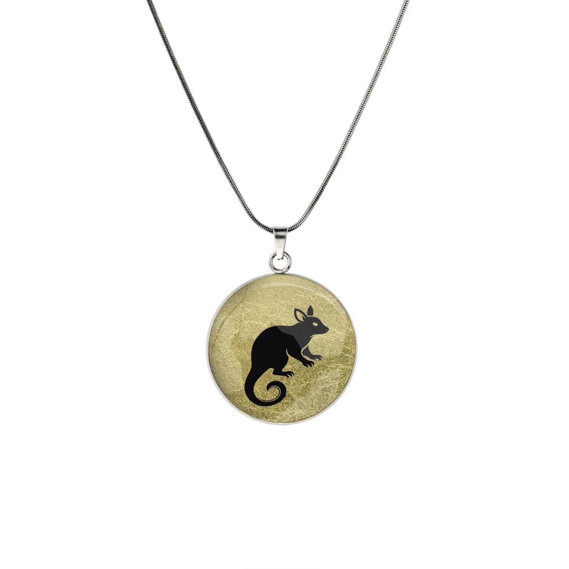 POSSUM CIRCLE PENDANT ON A CHAIN NECKLACE - in Circle Box