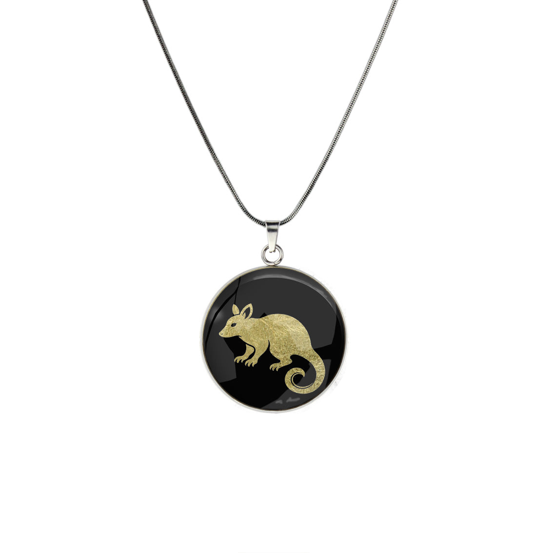 POSSUM CIRCLE PENDANT ON A CHAIN NECKLACE - in Circle Box