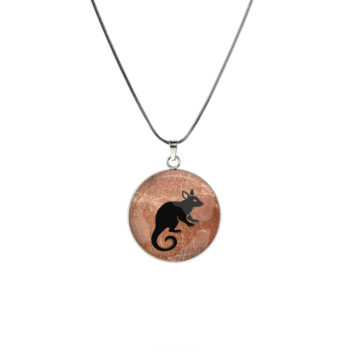 POSSUM CIRCLE PENDANT ON A CHAIN NECKLACE - in Circle Box