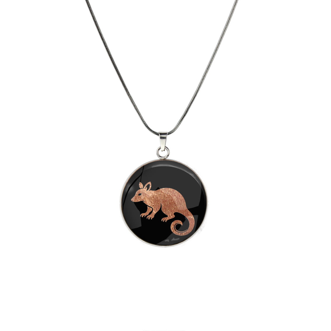 POSSUM CIRCLE PENDANT ON A CHAIN NECKLACE - in Circle Box