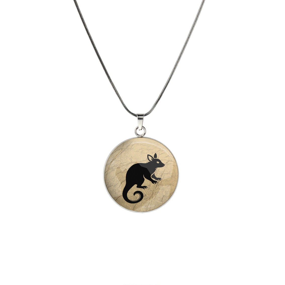 POSSUM CIRCLE PENDANT ON A CHAIN NECKLACE - in Circle Box