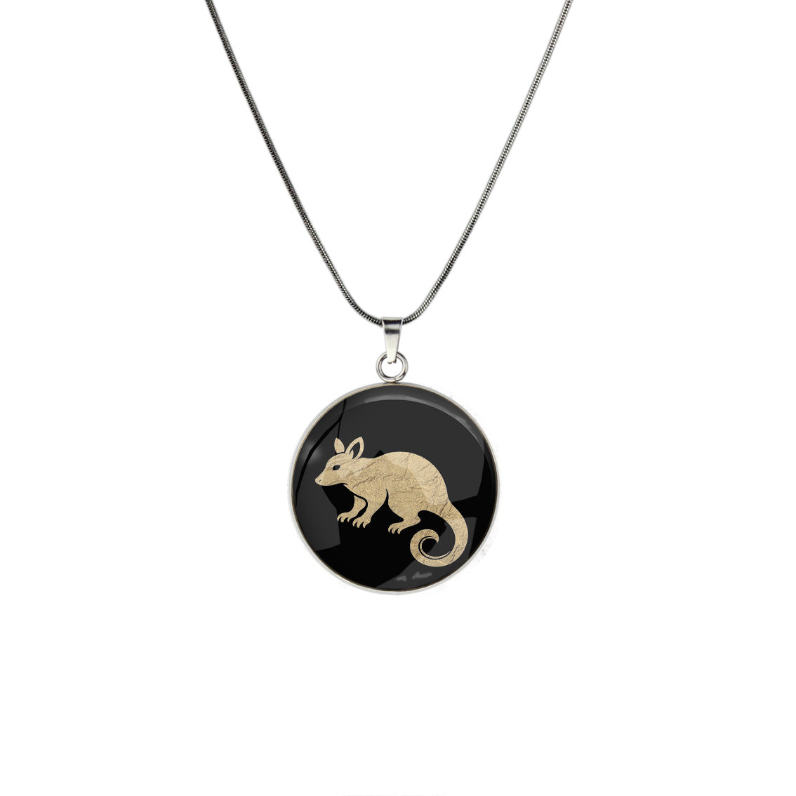 POSSUM CIRCLE PENDANT ON A CHAIN NECKLACE - in Circle Box
