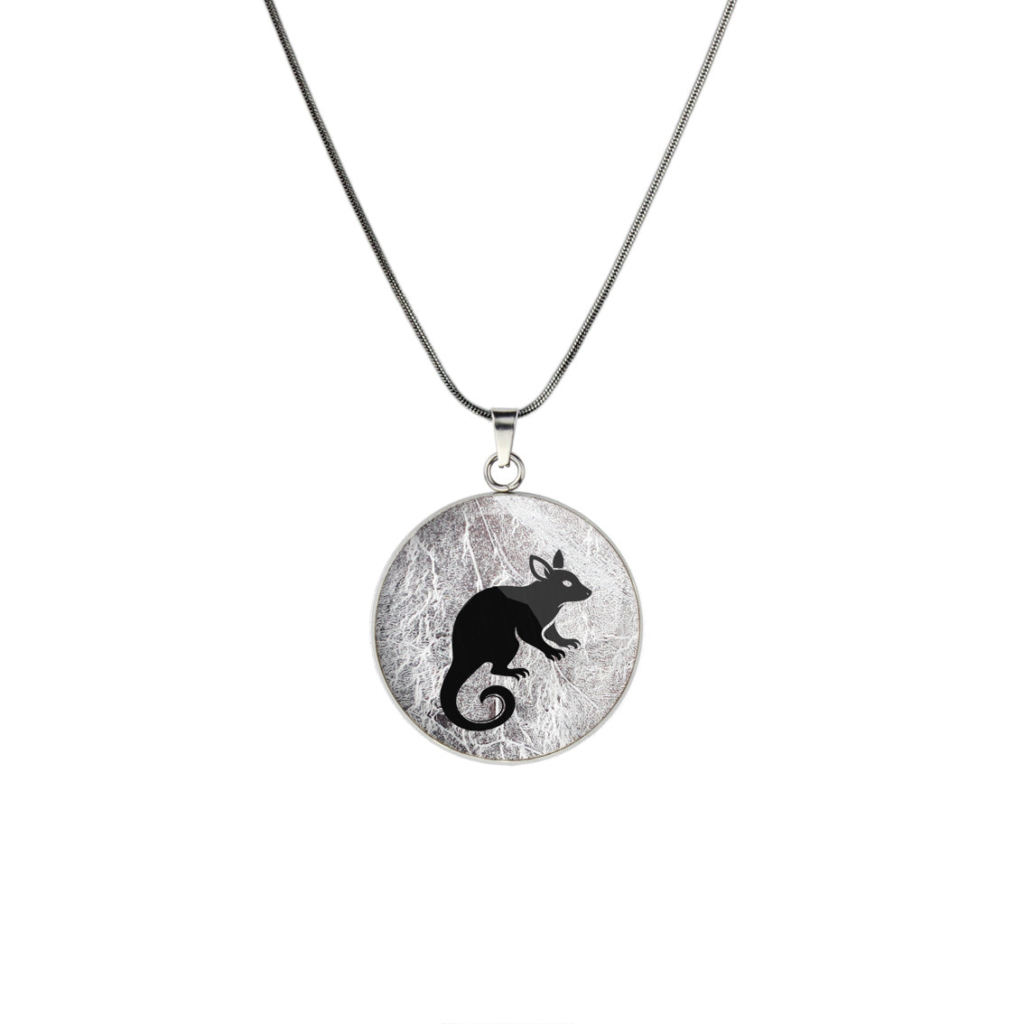 POSSUM CIRCLE PENDANT ON A CHAIN NECKLACE - in Circle Box