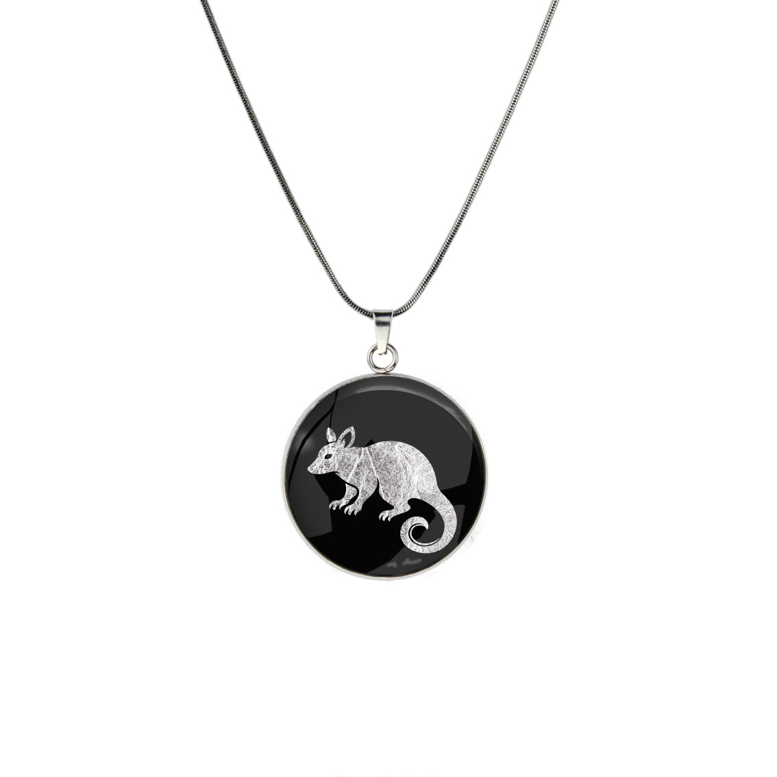 POSSUM CIRCLE PENDANT ON A CHAIN NECKLACE - in Circle Box