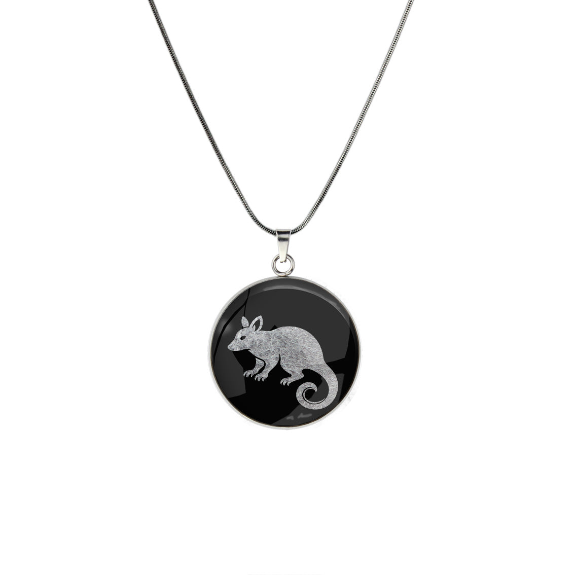 POSSUM CIRCLE PENDANT ON A CHAIN NECKLACE - in Circle Box