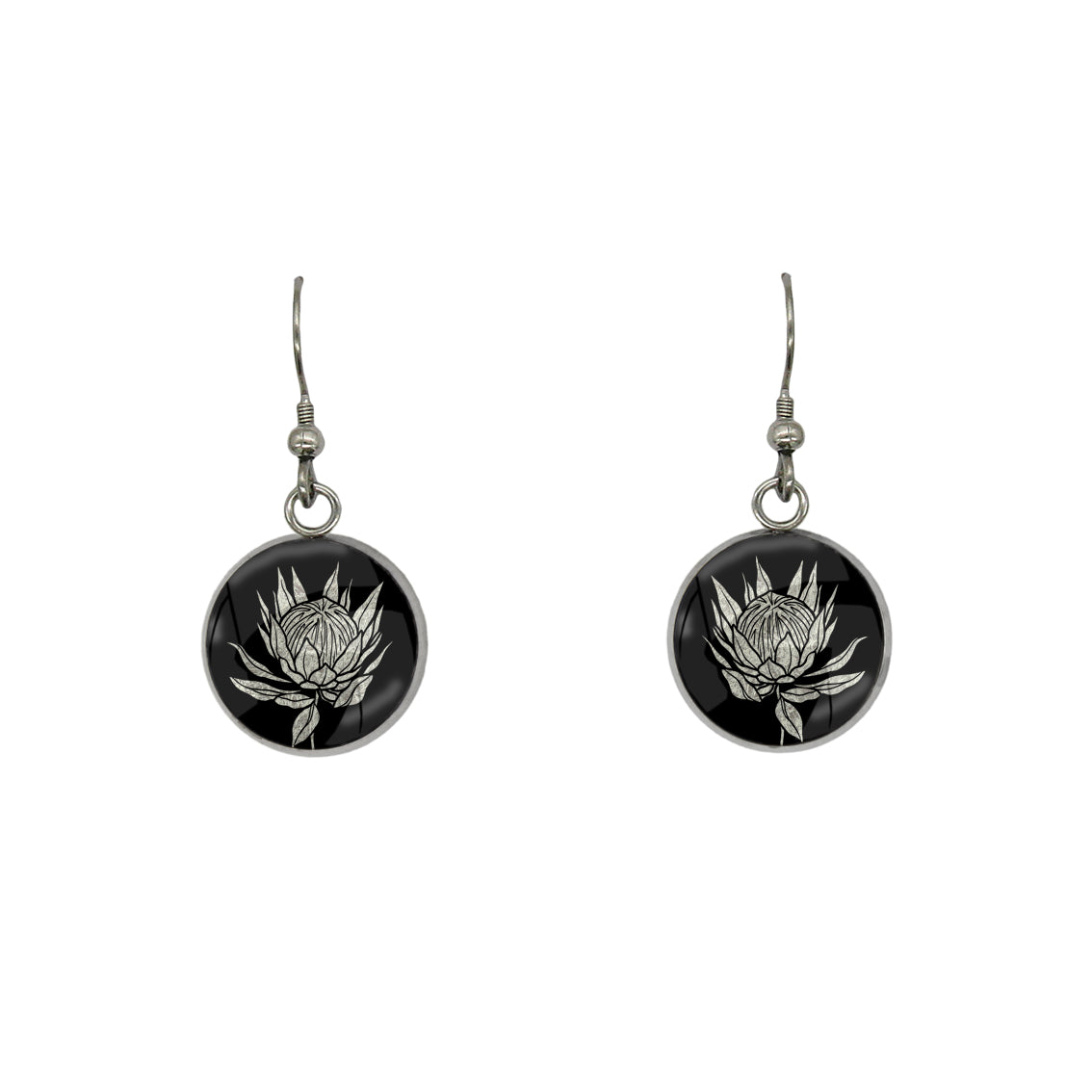 AUSTRALIAN NATIVE FLORA - PROTEA SUGARBUSH CIRCLE EARRINGS - D924 - in Circle Box