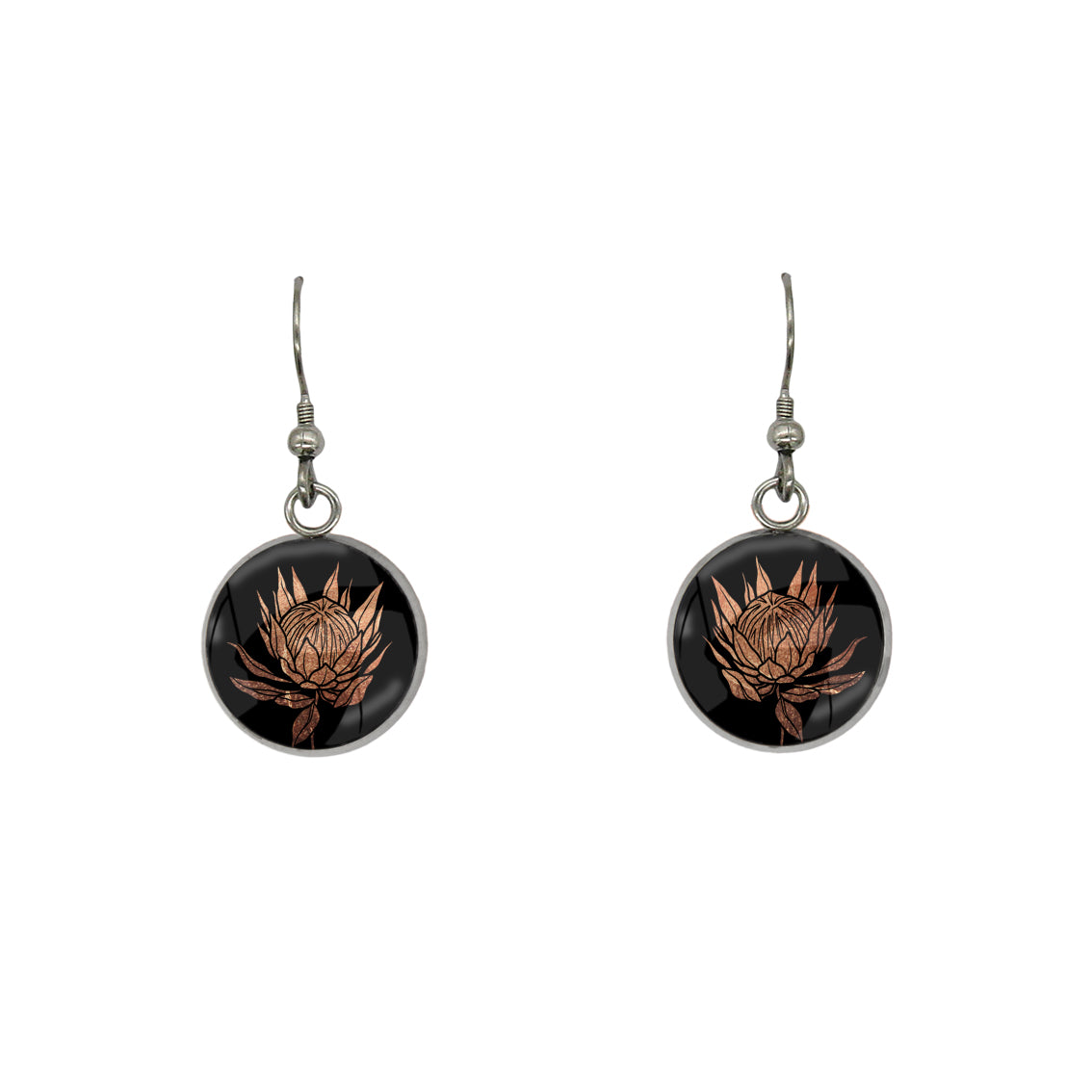 AUSTRALIAN NATIVE FLORA - PROTEA SUGARBUSH CIRCLE EARRINGS - D924S - on Satchel