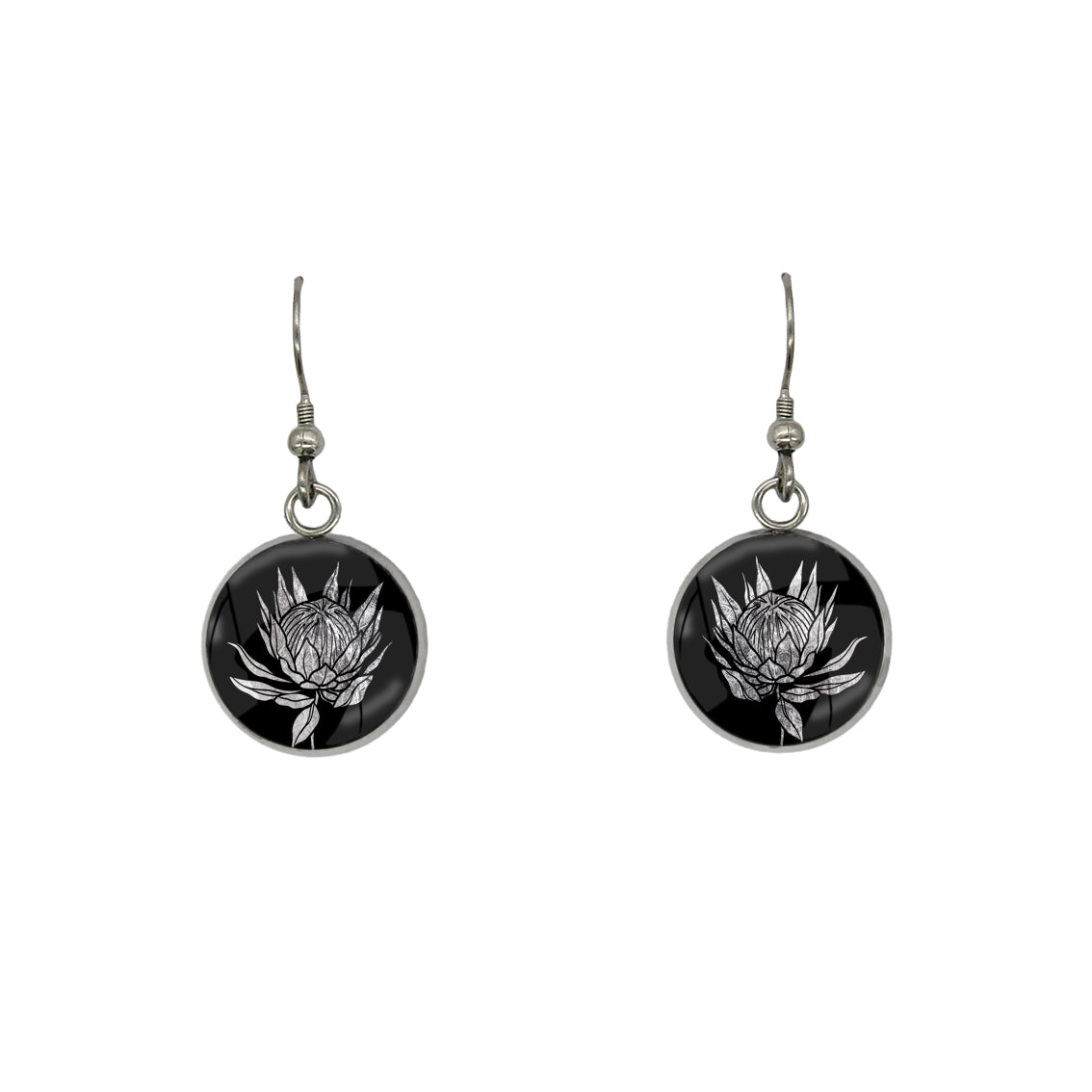 AUSTRALIAN NATIVE FLORA - PROTEA SUGARBUSH CIRCLE EARRINGS - D924 - in Circle Box