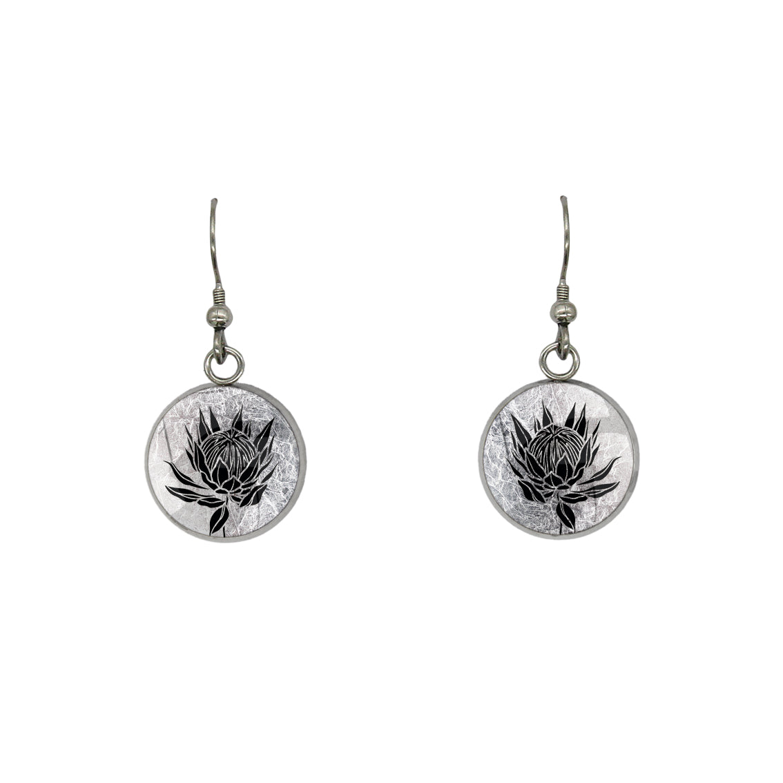 AUSTRALIAN NATIVE FLORA - PROTEA SUGARBUSH CIRCLE EARRINGS - D924S - on Satchel