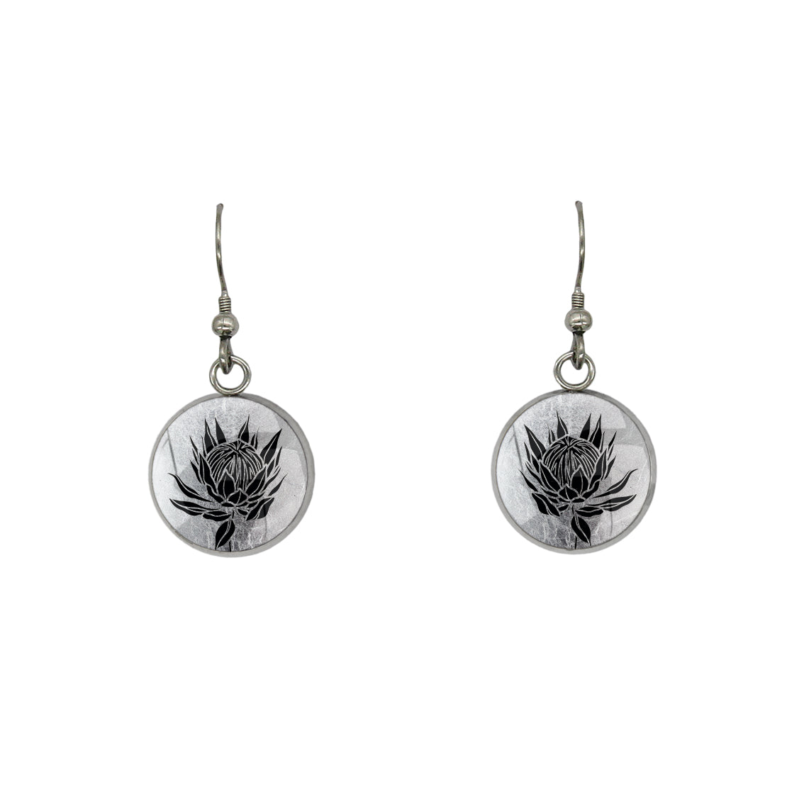 AUSTRALIAN NATIVE FLORA - PROTEA SUGARBUSH CIRCLE EARRINGS - D924S - on Satchel