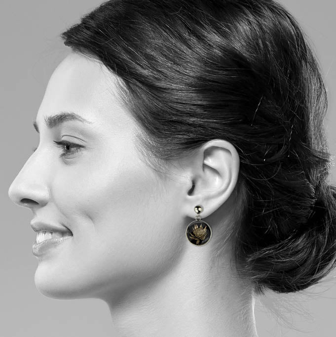 AUSTRALIAN NATIVE FLORA - PROTEA SUGARBUSH CIRCLE EARRINGS - D924 - in Circle Box