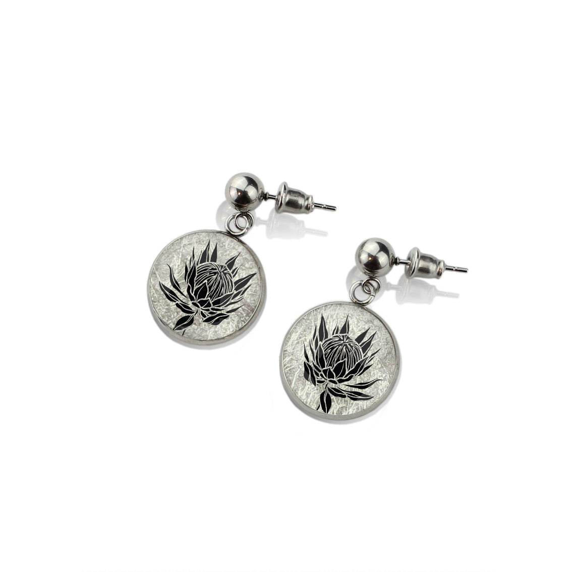 AUSTRALIAN NATIVE FLORA - PROTEA SUGARBUSH CIRCLE EARRINGS - D924 - in Circle Box