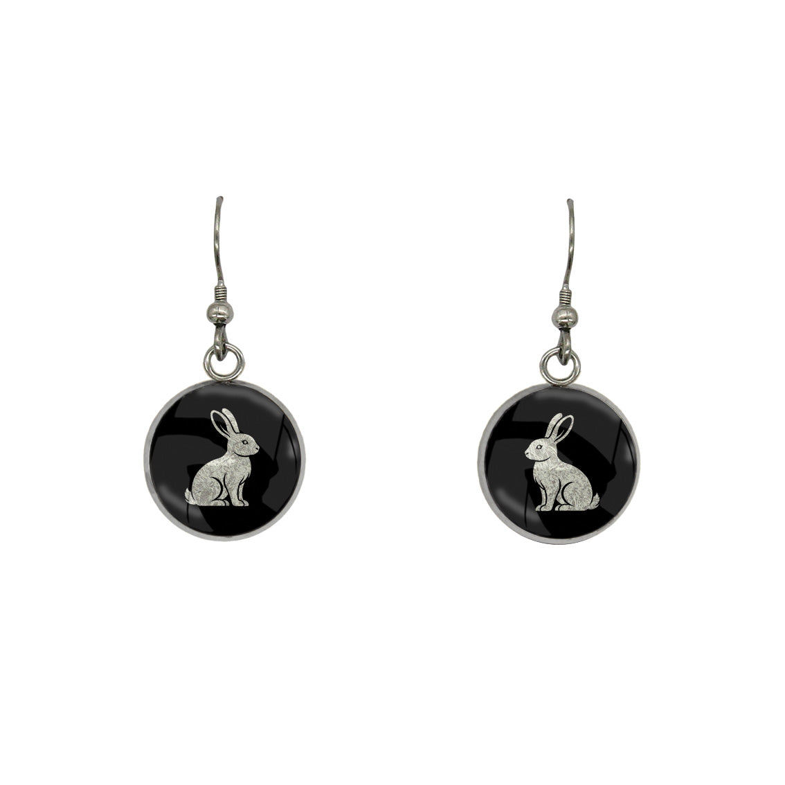 RABBIT DANGLE DROP CIRCLE EARRINGS - in Circle Box