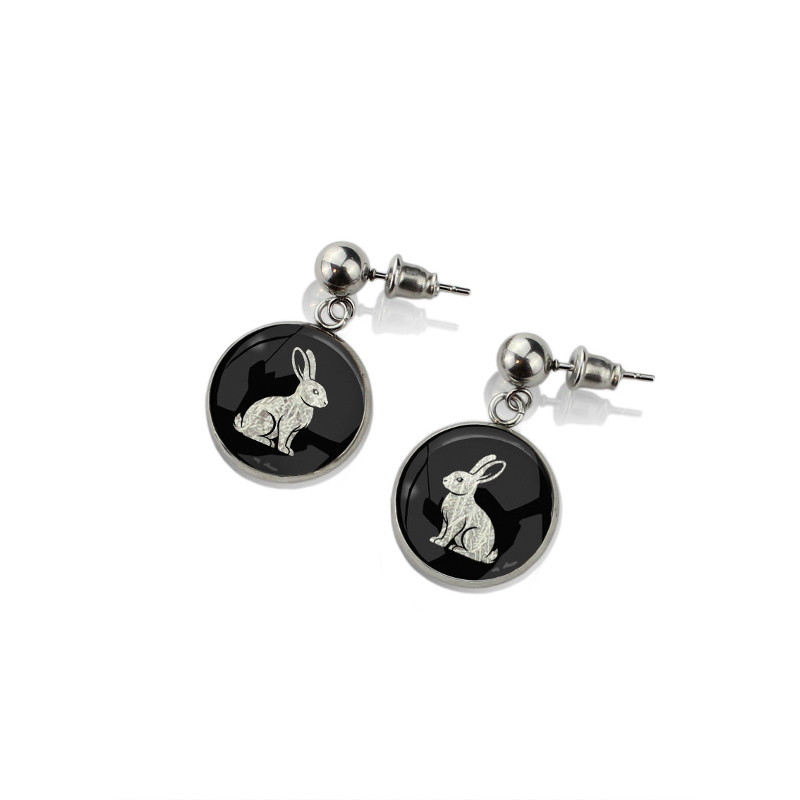 RABBIT DANGLE DROP CIRCLE EARRINGS - in Circle Box