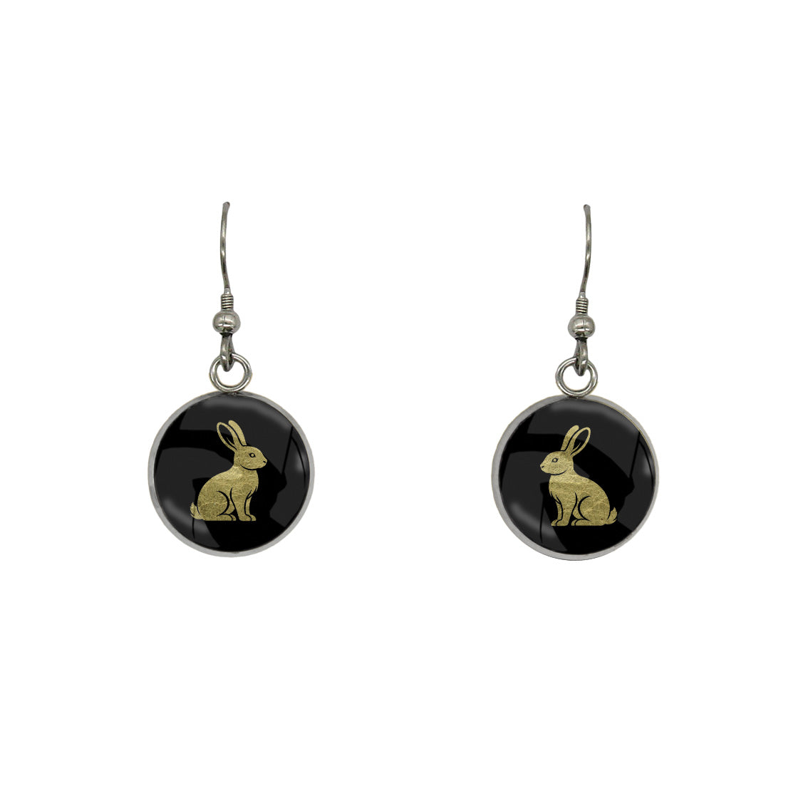 RABBIT DANGLE DROP CIRCLE EARRINGS - in Circle Box