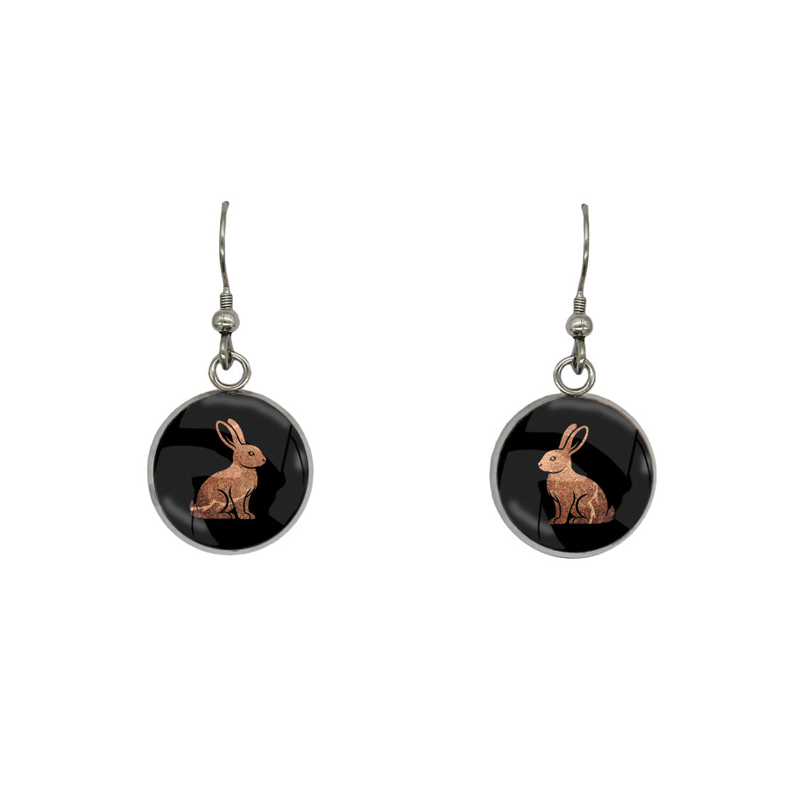 RABBIT DANGLE DROP CIRCLE EARRINGS - in Circle Box