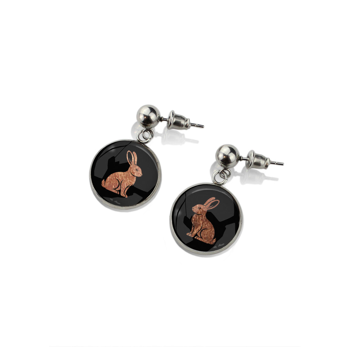 RABBIT DANGLE DROP CIRCLE EARRINGS - in Circle Box