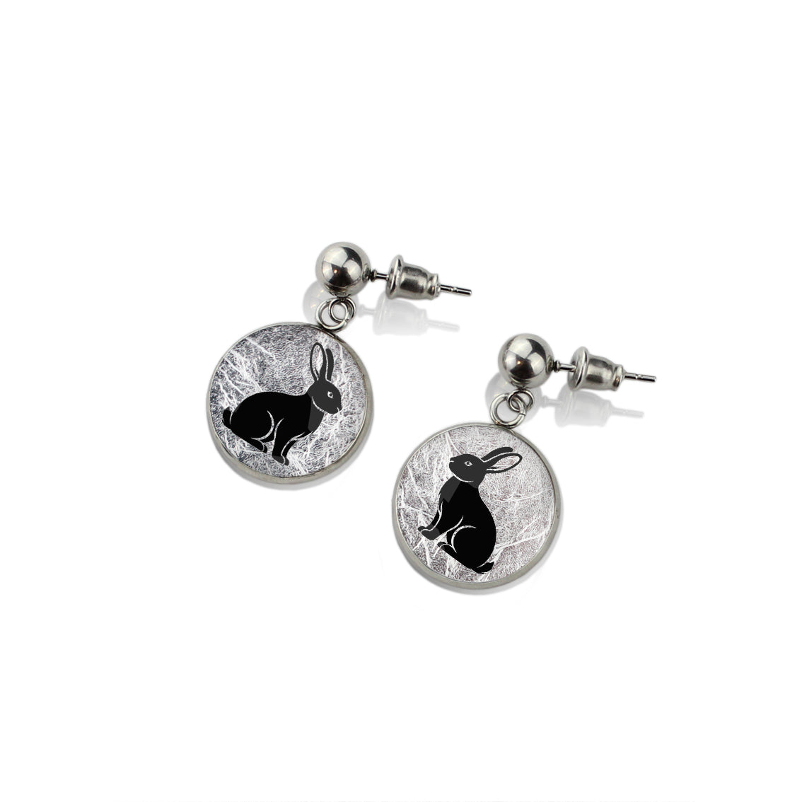 RABBIT DANGLE DROP CIRCLE EARRINGS - on Satchel