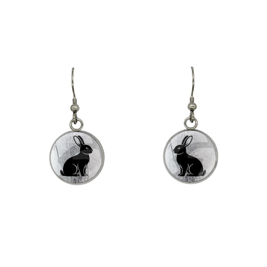 RABBIT DANGLE DROP CIRCLE EARRINGS - on Satchel