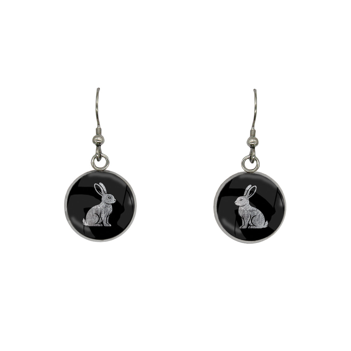 RABBIT DANGLE DROP CIRCLE EARRINGS - in Circle Box