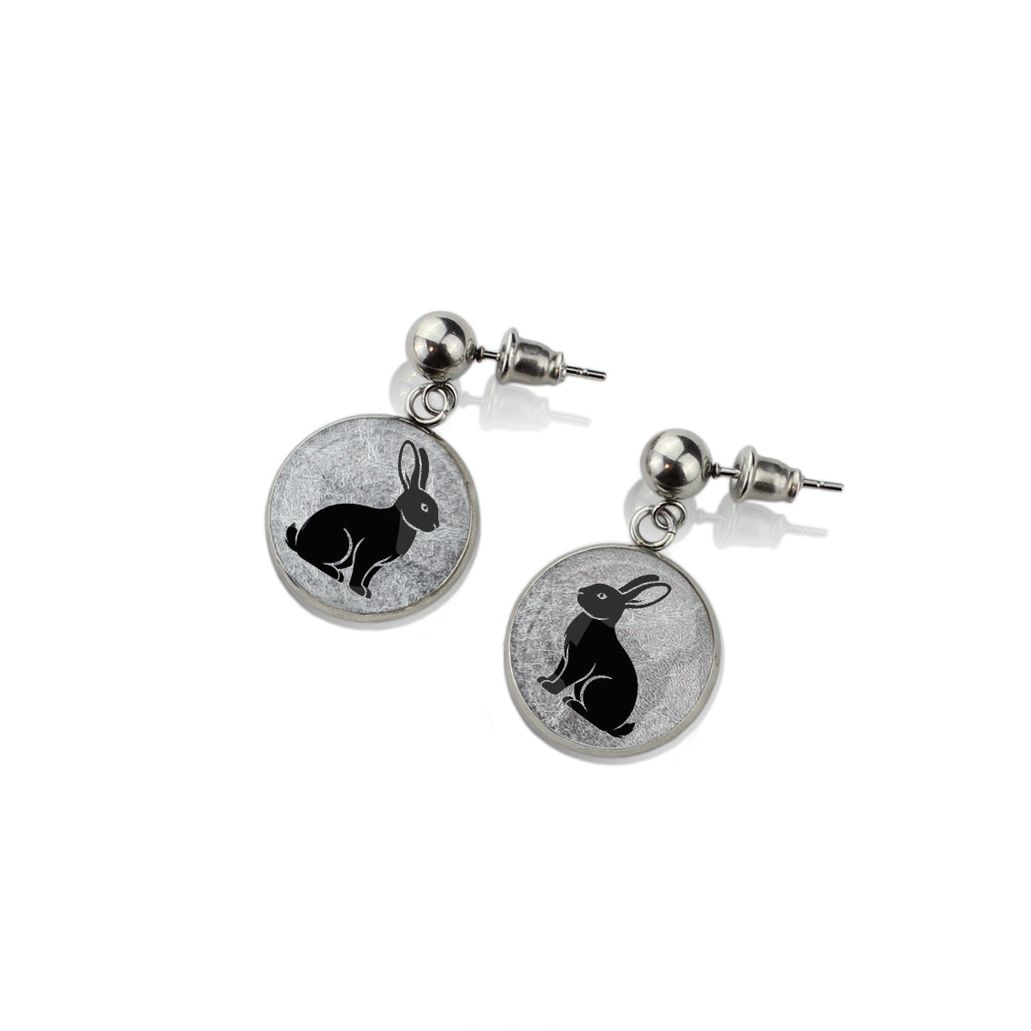 RABBIT DANGLE DROP CIRCLE EARRINGS - on Satchel