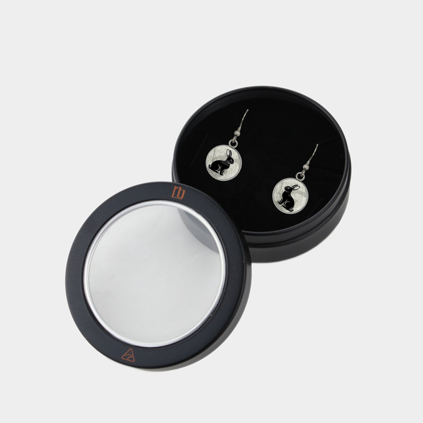 RABBIT DANGLE DROP CIRCLE EARRINGS - in Circle Box