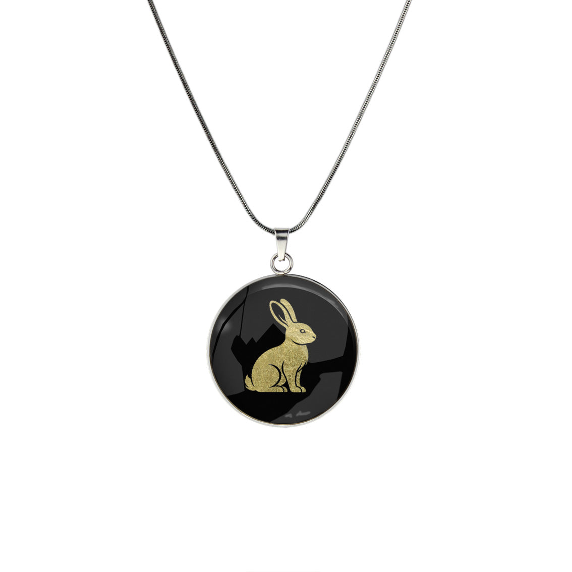 RABBIT CIRCLE PENDANT ON A CHAIN NECKLACE - in Circle Box