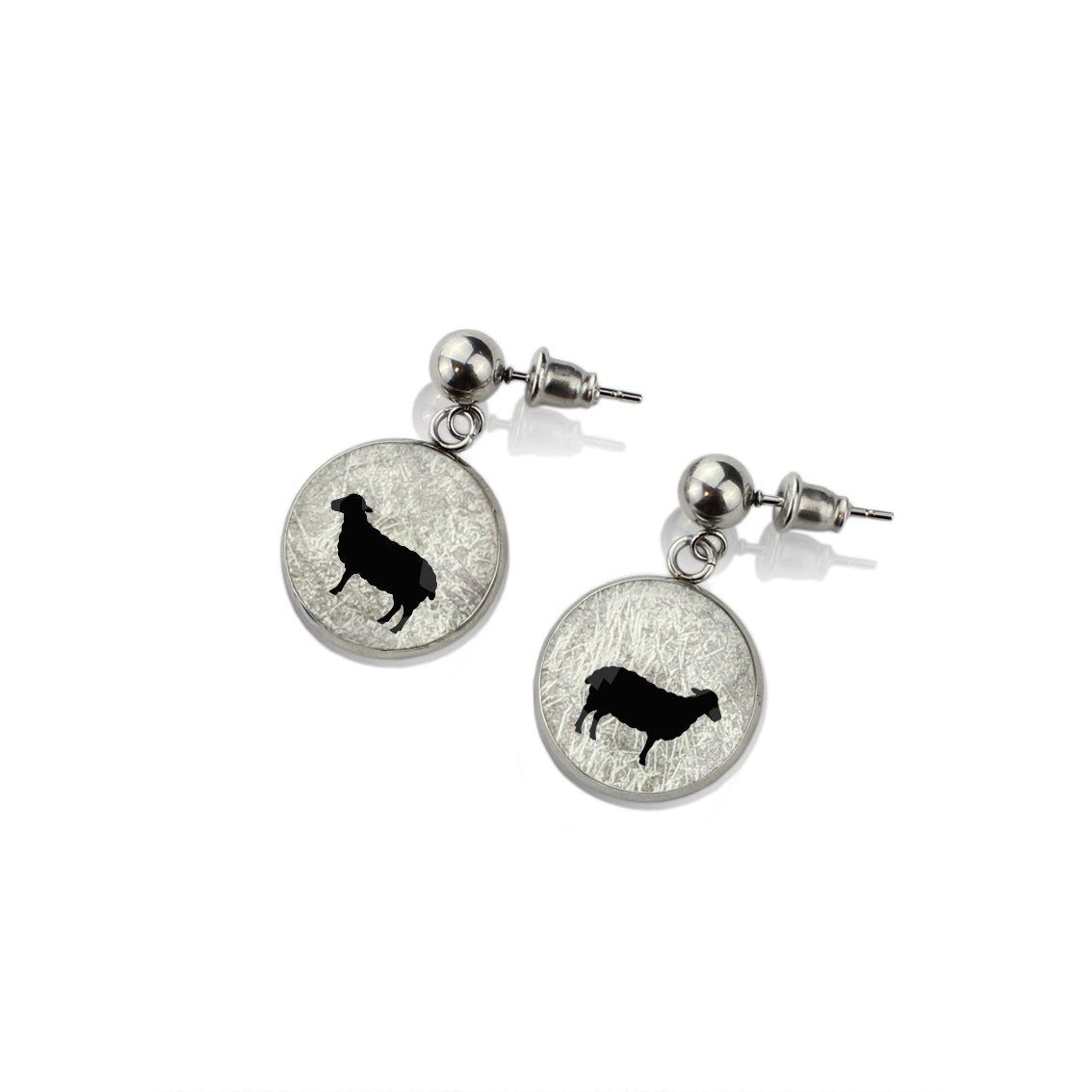 SHEEP DANGLE DROP CIRCLE EARRINGS - in Circle Box